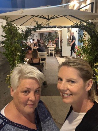 Yolande and friends enjoying Alberobello in the sunshine